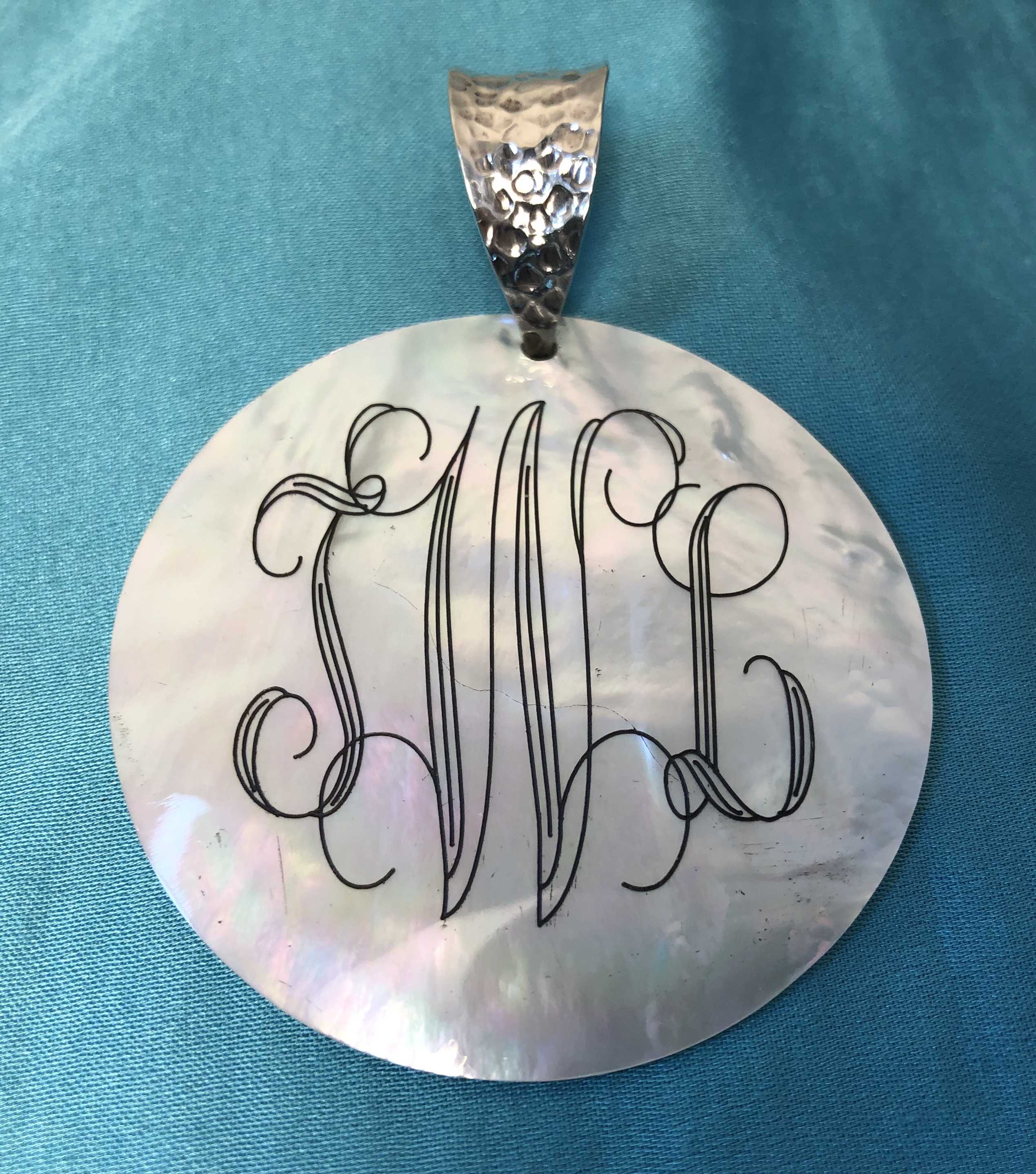 50mm Shell Pendant with Large Silver Hammered Bail – 3 Initials – Old Town  Engravers